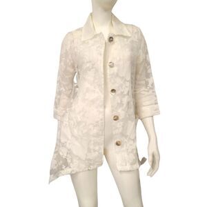 Mirror Image White Sheer Floral Button Down Womens Size Small
